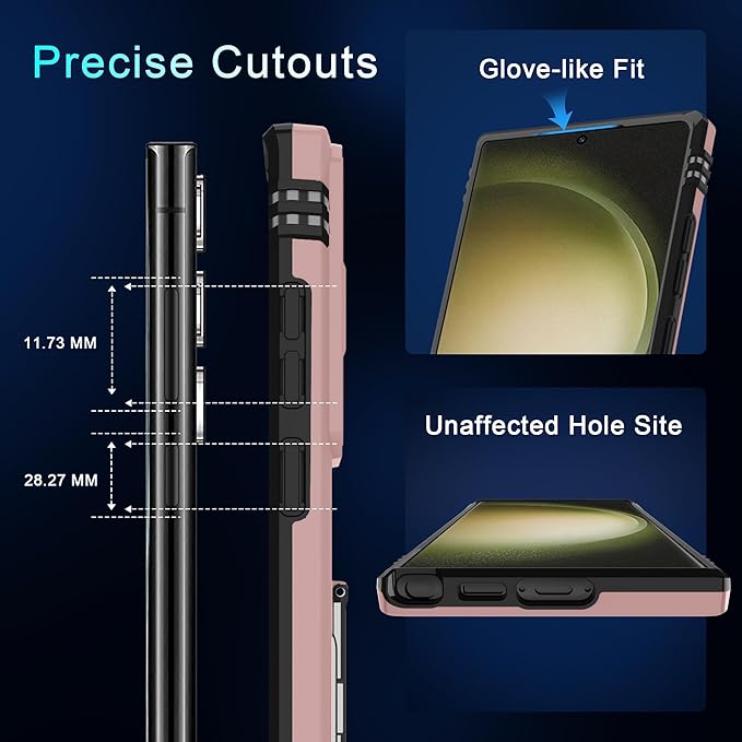 DEERLAMN Case for Samsung Galaxy S25 Ultra with Slide Camera Cover+Screen Protector (1 Pack), Rotated Ring Kickstand Military Grade Shockproof Protective Cover-Rose Gold