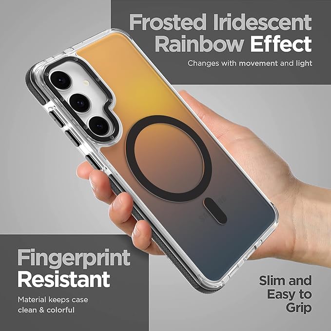 MOWIME Magnetic Case for Samsung Galaxy S24 [Compatible with Magsafe] [Cute Fashion Fluorescent Design] [1 Screen Protector] Slim Translucent Matte Case for Galaxy S24 6.2", Black