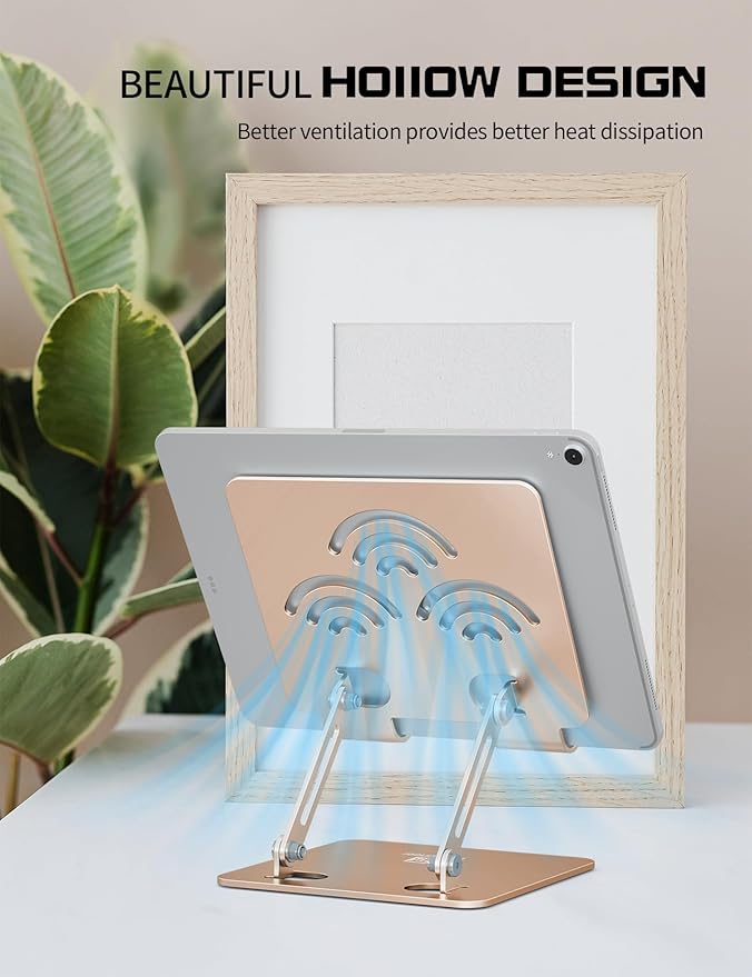 Tablet Stand, Adjustable Tablet Holder for Desk, Premium Aluminum Portable Holder for iPads, Kindle, Switch, and Smartphones, Fits 4-12" Devices Gold, Pro Size