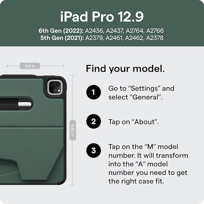 ZUGU Case for iPad Pro 12.9 Case 5th / 6th Generation Stand 2021/2022, Slim Protective Cover with Wireless Apple Pencil Charging, Magnetic Stand & Sleep/Wake Magnetic Cover, Pine