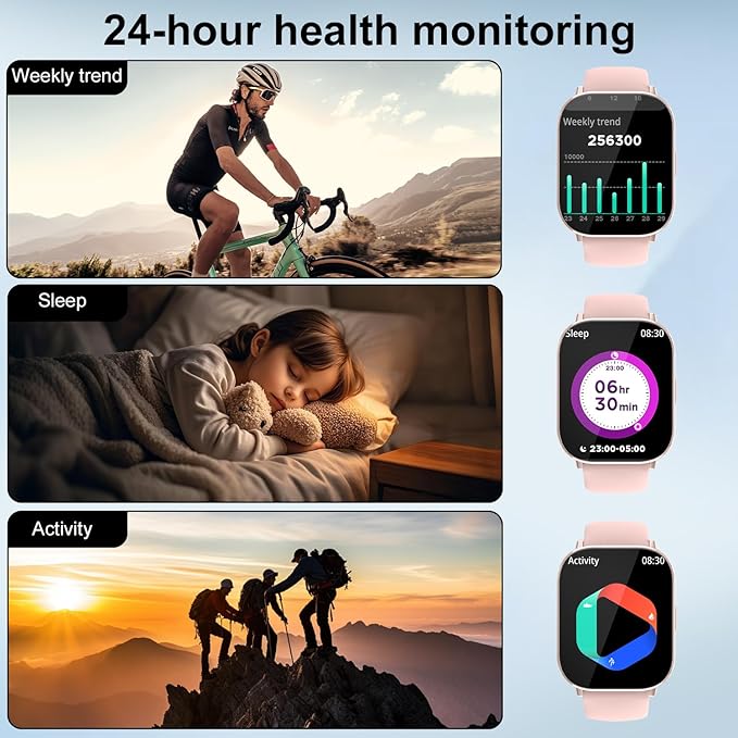 Smart Watch for Men and Women, 2.01-inch HD Touch Screen, 120+ Sports Modes/IP67 Waterproof/Heart Rate/Sleep Monitoring (Answer/Make Calls), for Android/iOS (Pink)