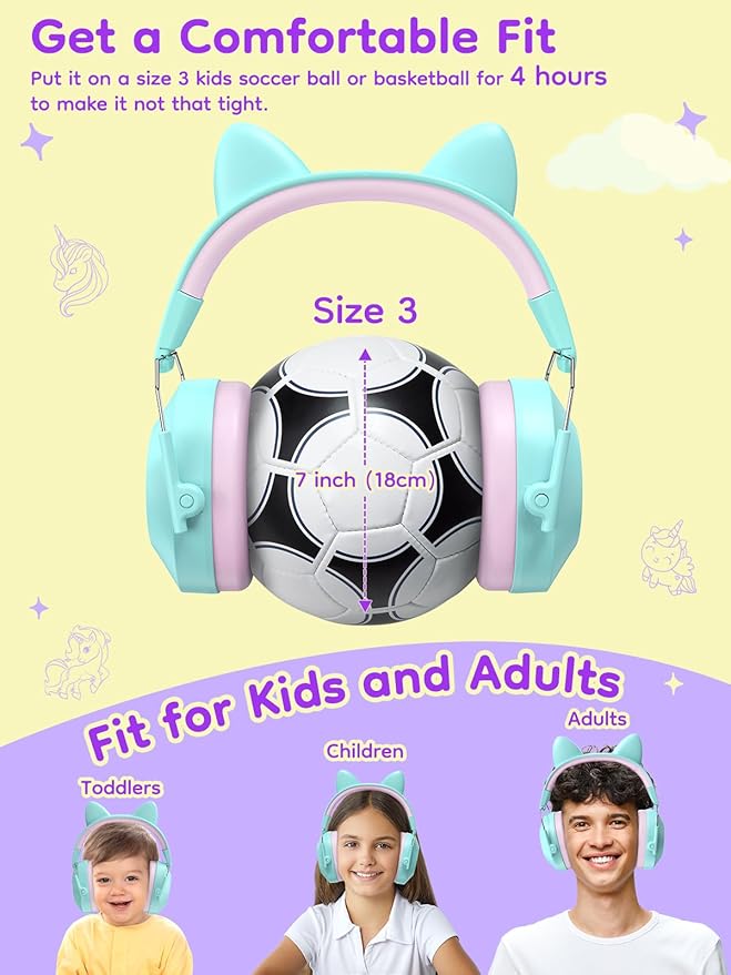 Dr.meter Noise Cancelling Headphones for Kids Adults, 32dB SNR Super Cute Ear Protection Ear Muffs for Autism Sensory, Hearing Protection Earmuff for Monster Jam Concert Firework with Stickers For DIY