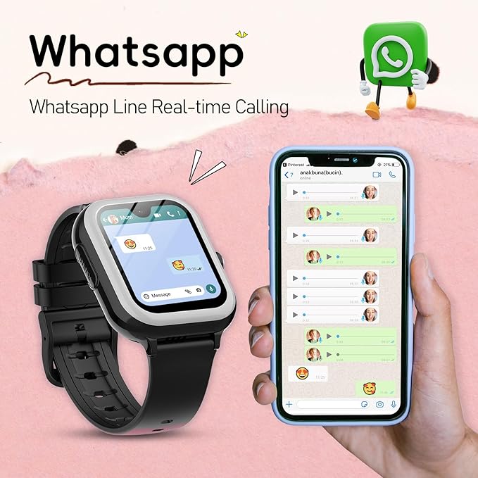 Wonlex 4G GPS Kids Smartwatch with SIM Card, 1.78" AMOLED Large Touch Screen Smart Watch for Kids, Boys Girls Phone Watch with Video Voice Calls, SOS, Camera, Pedometer, Alarm, Game(Black)