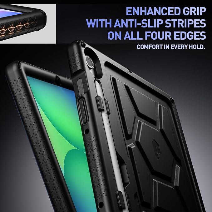 Poetic TurtleSkin Case for Samsung Galaxy Tab S10 Lite/Tab S10 FE/Tab S9 FE | Fan Edition 10.9 inch Case with S Pen Holder, Heavy Duty Shockproof Kids Friendly Protective Silicone Cover, Black