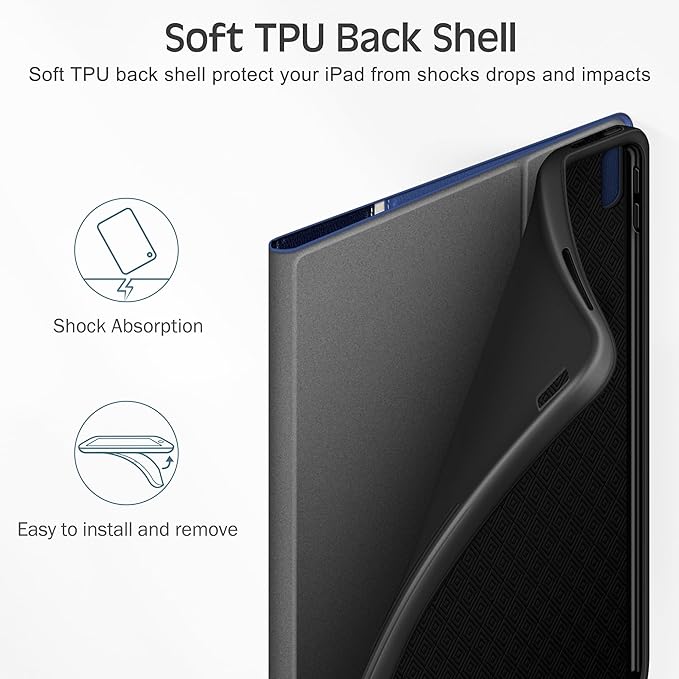 KingBlanc Case for iPad (A16) 11th Generation 11-inch 2025, iPad 10th Generation 10.9" 2022 with Pencil Holder, Vegan Leather Protective Stand Cover, Auto Sleep Wake, Multi-Angle Viewing/Typing, Blue