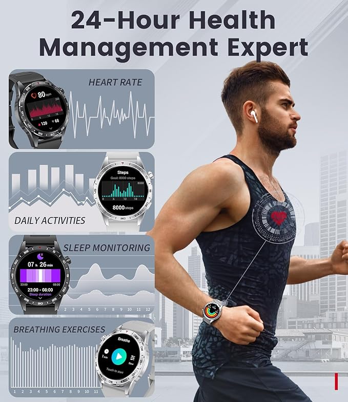 Smart Watches for Men Women, 1.43" Bluetooth Call Sports Smart Watch, Waterproof Fitness Tracker with 110+ Sports Modes/Heart Rate/Sleep Monitor, Fitness Smart Watch for Android & iPhone(3 Straps)