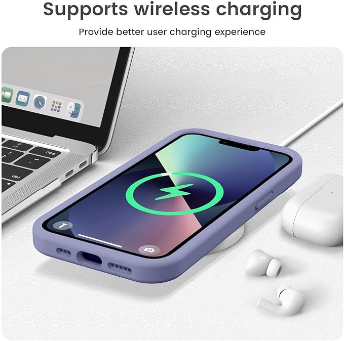 Vooii Compatible with iPhone 13 Case, Liquid Silicone Upgrade [Camera Protection] [Soft Anti-Scratch Microfiber Lining] Shockproof Phone Case for iPhone 13 6.1 inch - Lavender Grey