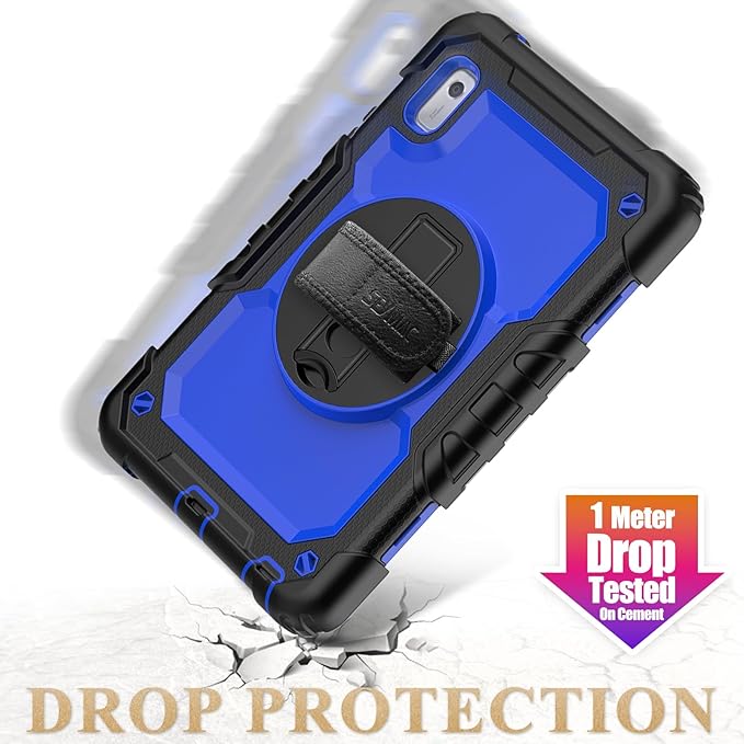 SEYMAC stock Case for Lenovo Tab M9 (TB-310FU) 2023 with Screen Protector, Drop-Proof Protection Cover with 360° Rotating Stand &Strap [Pen Holder] Case for Lenovo Tab M9 9'' (Blue+Black)