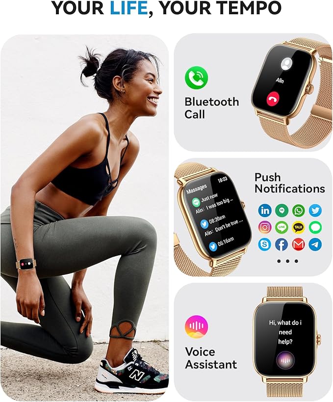 Smart Watches for Women Men,Fitness Watch (Answer/Make Calls),Fitness Tracker with 120+ Sport Modes/Step Counter/Sleep Monitor/Pedometer,IP68 Waterproof, Smartwatch for Android/iPhone, Gold