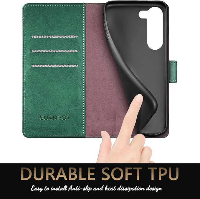 SUANPOT for Samsung Galaxy S23 5G Wallet case with RFID Blocking Credit Card Holder,Flip Book PU Leather Protective Cover Women Men for Samsung S23 Phone case Sea Green