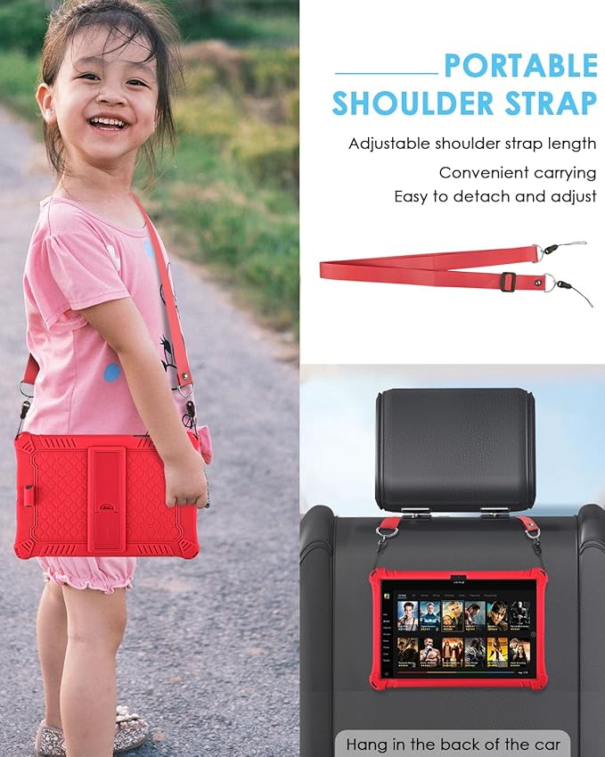 DETUOSI Compatible with Samsung Galaxy Tab A9 Plus Case 11 inch 2023, with Shoulder Strap & Stylus Pen, Soft Silicone Multi-Angle Case for Galaxy Tab A9+ Tablet SM-X210/X216/X218, Red