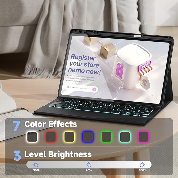 Keyboard Case Touch for Lenovo Idea Tab Pro 12.7" 2025, Bluetooth Keyboard with Trackpad & Twill Cover Case & Adjustable Kickstand & Lighting Keys for Lenovo Idea Tab Pro 12.7 inch