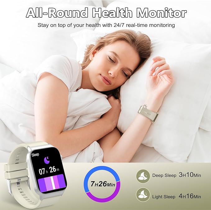 Smart Watch for Men Women Bluetooth Call, 1.85" HD Screen Smartwatch with Heart Rate/Sleep Monitor, 110+ Sport Modes Activity Trackers IP68 Waterproof, Fitness Watch Android iOS, Ivory