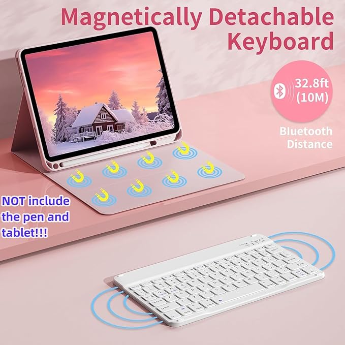Keyboard Case for Galaxy Tab A9+/A9 Plus 11 Inch 2023, Slim Lightweight 7 Color Rainbow Backlight Detachable Magnetic Bluetooth Keyboard Cover with S Pen Holder,Sky Blue