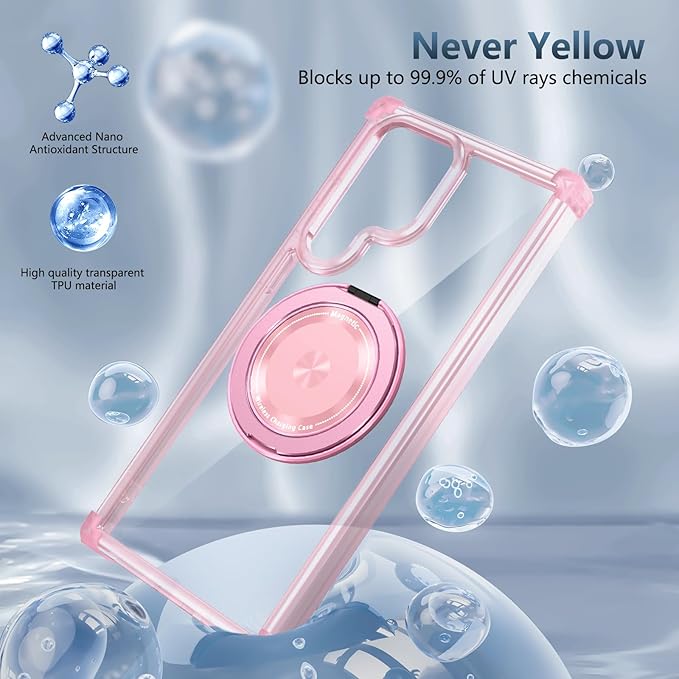 for Samsung Galaxy S25 Ultra Case Compatible with MagSafe Magnetic,with Screen Protector,with Kickstand Ring Military Grade Drop Heavy Duty Protection Shockproof for S25 Ultra Phone Case Pink
