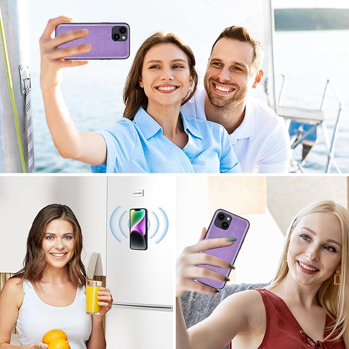 Asuwish Phone Case for iPhone 14 6.1 inch Zipper Wallet Detachable Cell Cover with Tempered Glass Screen Protector Crossbody Strap Flower Card Holder Slot iPhone14 5G i i-Phone i14 14Case Women Purple