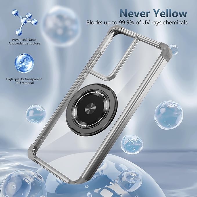 for Samsung Galaxy S21 Ultra Case Magnetic Compatible with MagSafe Wireless Charging,for S21 Ultra Case Built-in Kickstand Ring,with Screen Protector Military Grade Protection Shockproof Black