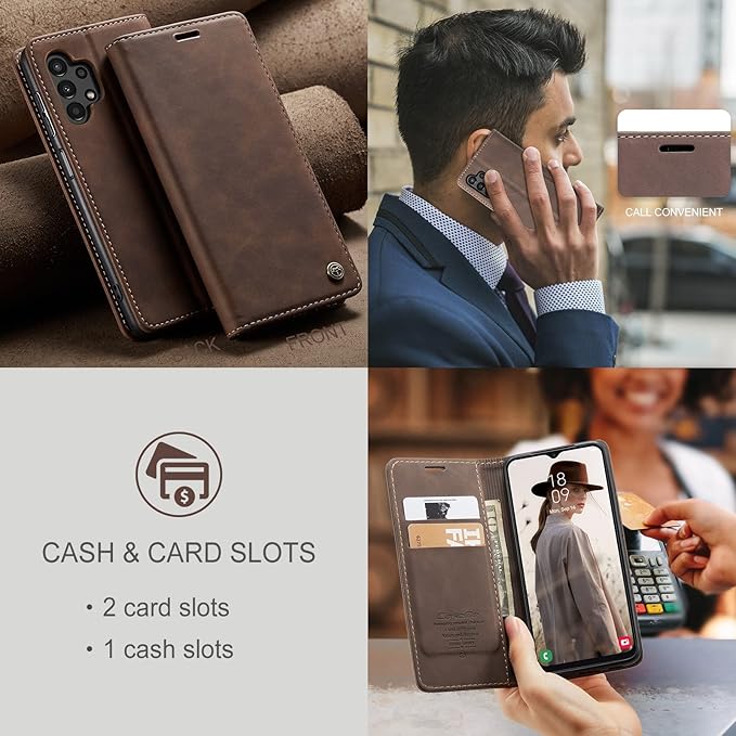 for Samsung Galaxy A13 4G/5G Case, Flip Wallet Leather Case with Card Holder Magnetic Closure Shockproof Kickstand Protective Phone Cases Cover for Samsung Galaxy A04s,Coffee