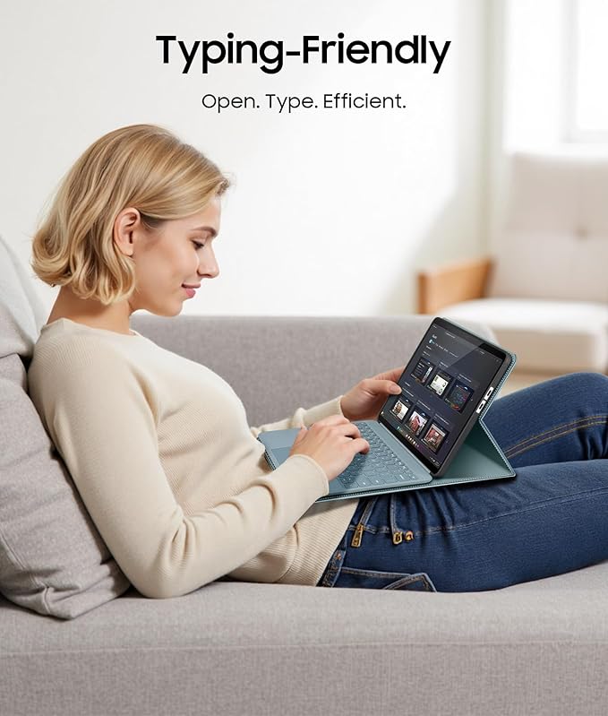 Fintie Protective Case for Microsoft Surface Pro 12 Inch (2025), Multi-Angle Viewing Portfolio Business TPU Back Cover with Pocket & Stylus Holder, Compatible with Type Cover Keyboard (Ocean Blue)