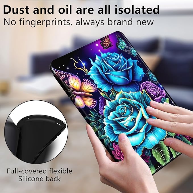 Case for Lenovo Tab M10 Plus 10.3", 360 Degree Rotating Folding Stand,with Auto Sleep/Wake Case for Lenovo Tab M10 Plus (2020 2nd Gen) TB-X606F/TB-X606X 10.3" FHD Tablet,Rose Flowers Butterfly