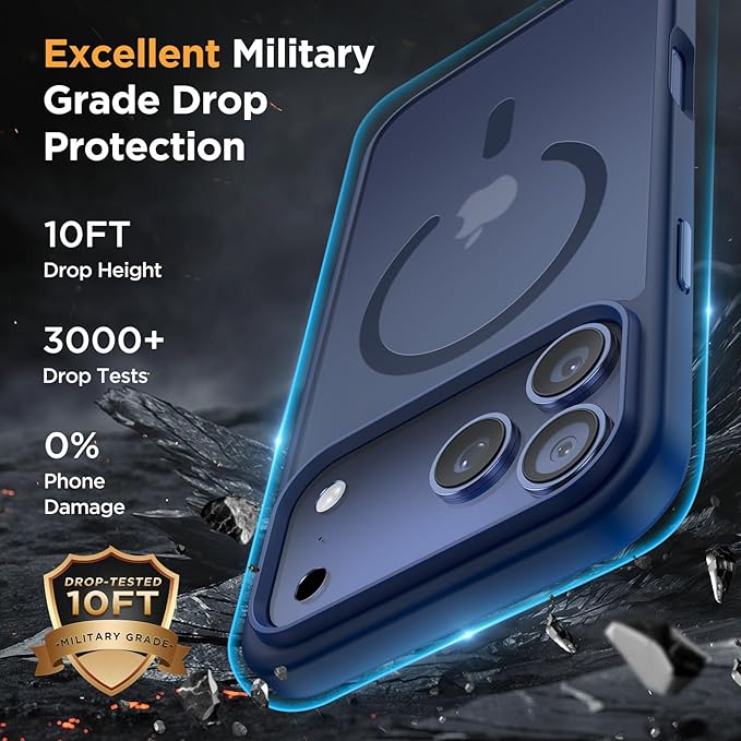 Miracase Magnetic for iPhone 17 Pro Case 6.3" with Screen Protector, [Compatible with MagSafe] Military-Grade Protection, Anti-Fingerprint, Slim Thin Phone Case for 17 Pro Cover, Dark Blue