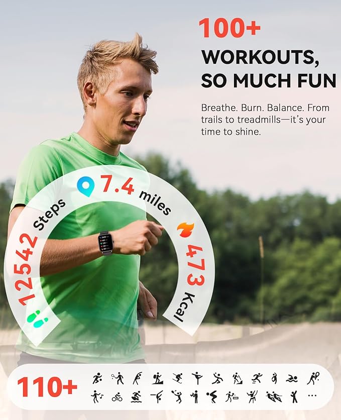 Smart Watch for Men Women, Bluetooth Call, 1.91'' HD Full Touchscreen Fitness Step Tracker Watch for Android iPhone Compatible, IP68 Waterproof Smartwatch With Sleep Monitor/Activity Tracker/Pedometer