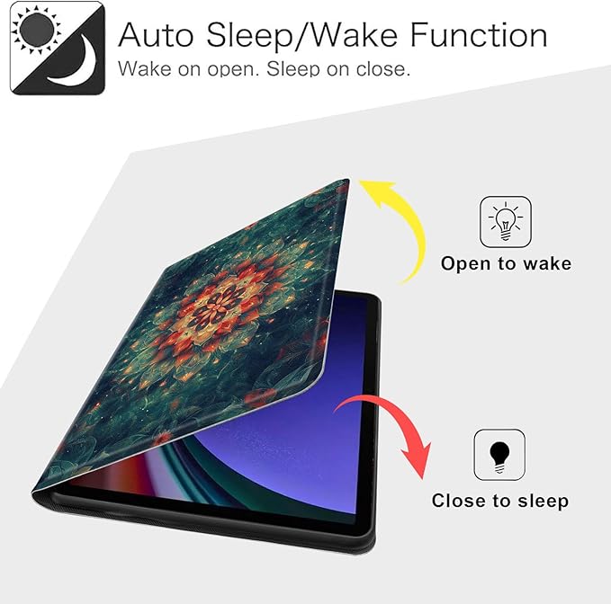 Case for Samsung Galaxy Tab S10 FE/ S9 FE 5G 10.9 Inch/Tab S9 11 Inch, Slim PU Leather Stand Cover with Auto Wake/Sleep, Multi-Angle Viewing & Shockproof, Mandala