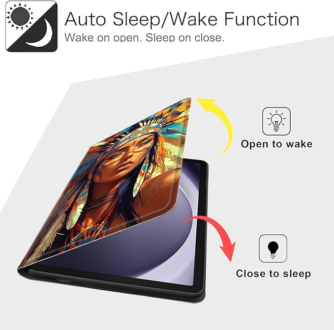Case for Samsung Galaxy Tab A9+/A9 Plus 11” 2023 Model (SM-X210/X216/X218), Slim PU Leather Stand Cover with Auto Wake/Sleep, Multi-Angle Viewing & Shockproof, Native American