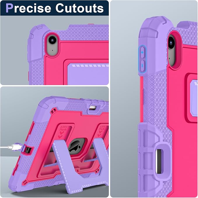 DreamerX for iPad Air 11 Inch Case M3(2025) / M2(2024), iPad Air 5th Generation 2022/Air 4th Gen 2020 10.9 Inch Cute Silicone Drop Protective Cover w/Pencil Holder Stand Carrying Strap for Kids, Rose