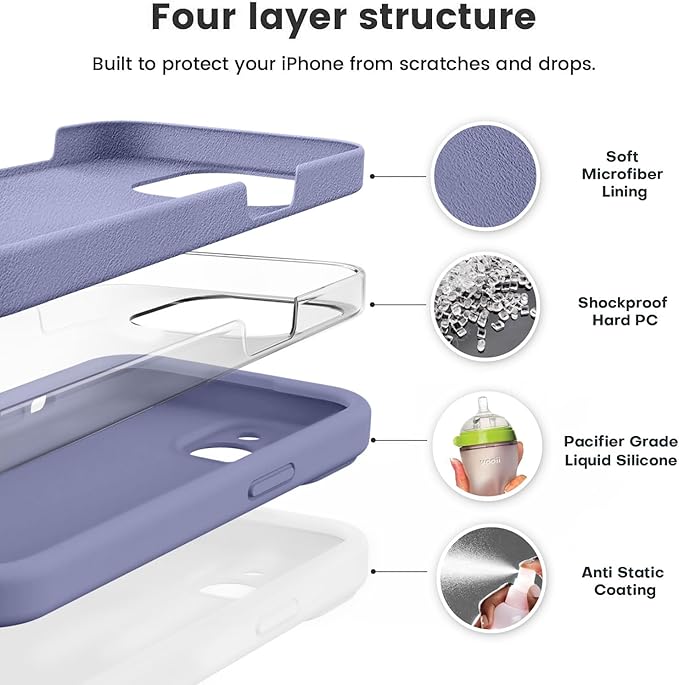 Vooii Compatible with iPhone 13 Case, Liquid Silicone Upgrade [Camera Protection] [Soft Anti-Scratch Microfiber Lining] Shockproof Phone Case for iPhone 13 6.1 inch - Lavender Grey