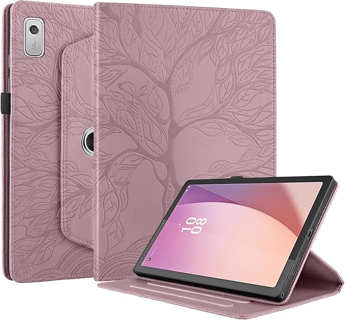 Rotating Case for Lenovo Tab M9 9.0 inch (TB-310FU) 2023 Released PU Leather Cover Lightweight Flip Stand Shell with Pen Holder for Lenovo Tab M9 9" 2023 Tablet-Rose Gold