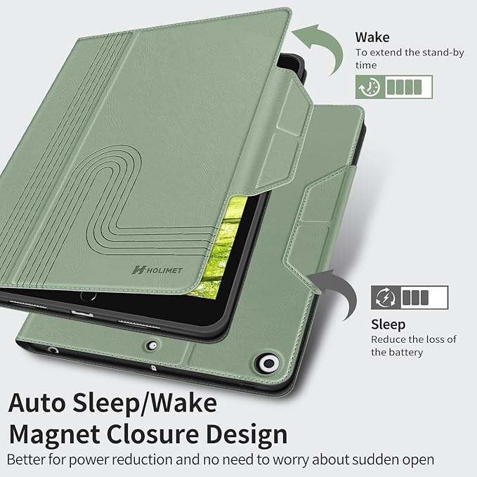 H HOLIMET Case for iPad 9th Generation 10.2 Inch 2021 iPad 8th 7th Generation 2020/2019 with Pencil Holder Vegan Leather Auto Sleep/Wake Smart Shockproof Protective Cover