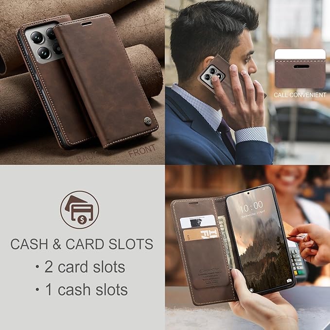 for Xiaomi 14T Pro Case, Flip Wallet Leather Case with Card Holder Magnetic Closure Shockproof Kickstand Protective Phone Cases Cover for Xiaomi mi 14T Pro, Coffee
