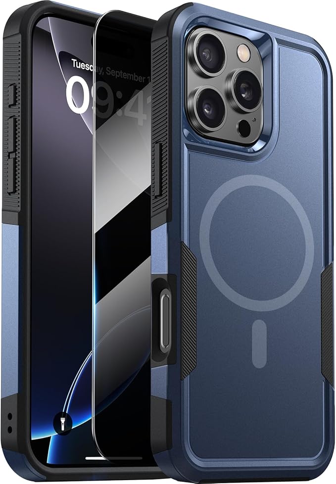 Diaclara Designed for iPhone 16 Pro Max Case, [with Privacy Screen Protector] [Anti Spy] [Military Grade Drop Protection] Heavy Duty Full-Body Shockproof Phone Case, Magnetic Blue