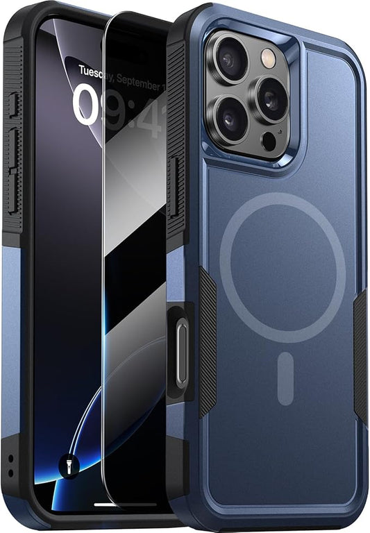 Diaclara Designed for iPhone 16 Pro Max Case, [with Privacy Screen Protector] [Anti Spy] [Military Grade Drop Protection] Heavy Duty Full-Body Shockproof Phone Case, Magnetic Blue