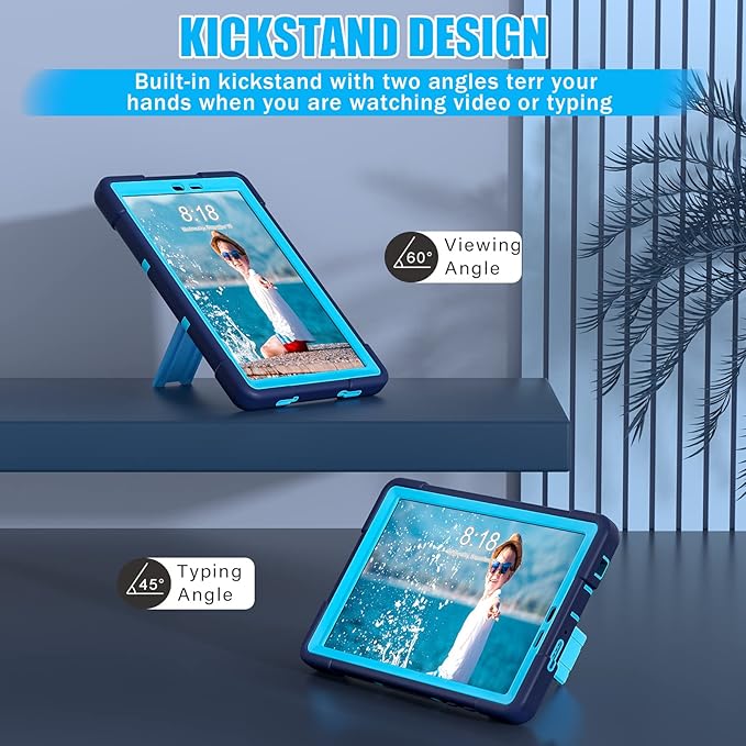 Bingcok Heavy Duty Rugged Case for TCL Tab 8 LE (2023/2022) - Full-Body Shockproof Drop Protection - Navy+Blue