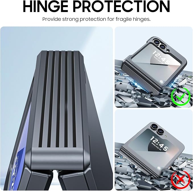 CENMASO for Galaxy Z Flip 6 Case/Z Flip 7 FE Case with Hinge Protection & Built-in Screen Protector, Ultra-Thin Full-Body Shockproof Protection Phone Case for Z Flip 6/Flip 7 FE-Black