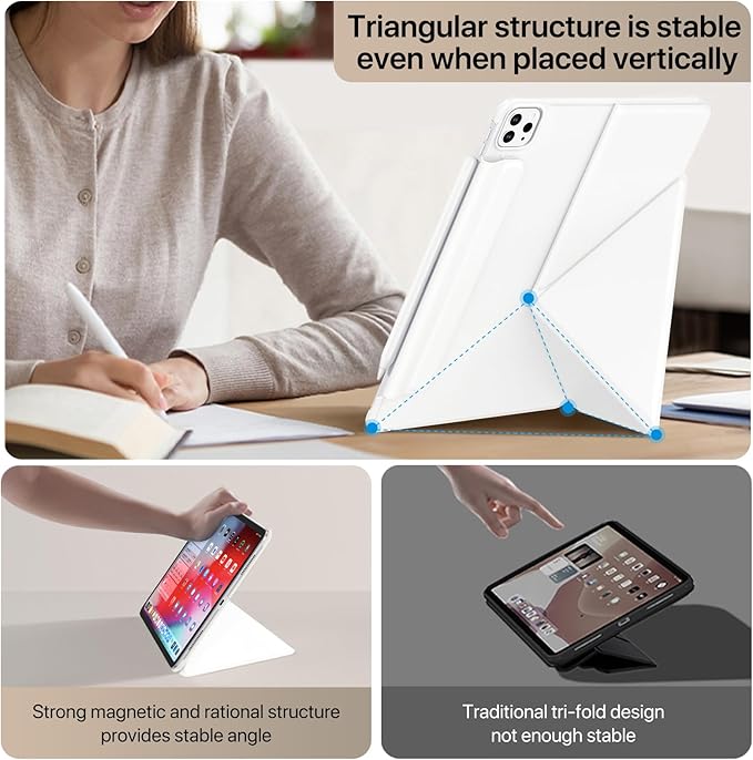 for iPad Pro 13 inch Case M4 2024, Slim Powerful Magnetic Attachment Full Corner Protective iPad Case with Auto Wake/Sleep and Hidden Pencil Holder (Ivory White, iPad pro 13 inch)