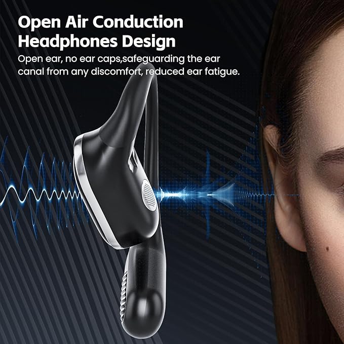 Open Ear Wireless Earbuds Bluetooth Headphones, 50Hrs Playtime Stereo Sound Earphones with IPX7 Waterproof Ear Buds for Fitness/Travel