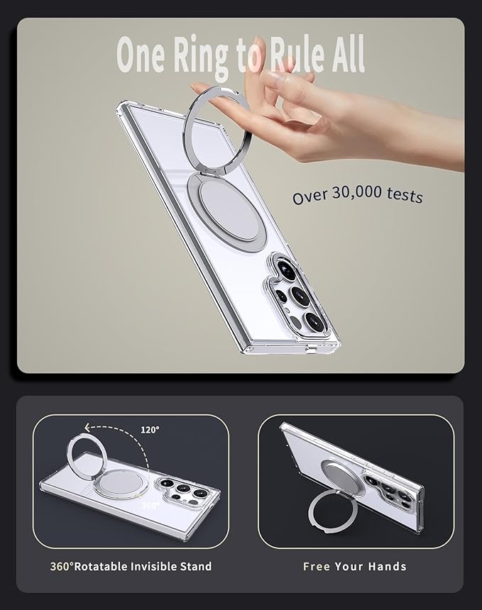 Magnetic Stand Case for Samsung Galaxy S22 Ultra/S23 Ultra [with 2 Screen Protectors] [360° Rotation Magnetic Stand] [Compatible with Magsafe] Military-Grade Drop Protection Case, Clear