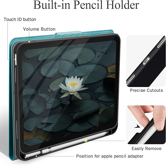 auaua Case for iPad (A16) 11th Generation 11 Inch 2025, iPad 10th Generation 10.9 Inch 2022, with Pencil Holder, Auto Sleep/Wake, Adjustable Stand, PU Leather (Green)