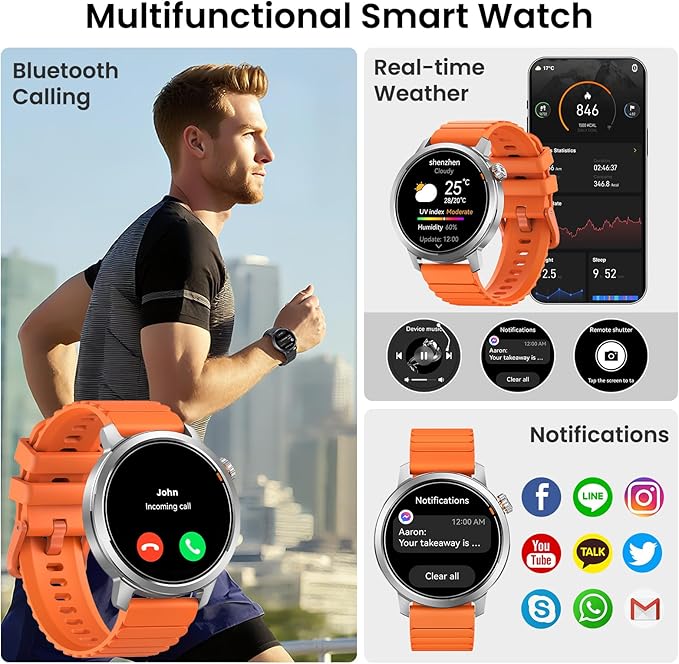 KOSPET Smart Watch for Women 1.43" AMOLED Smartwatch with 175+ Sport Modes, 25 Days Battery, IP68 Waterproof, 24/7 Heart Rate & Sleep Monitor, Bluetooth Call (Answer/Make), Silver