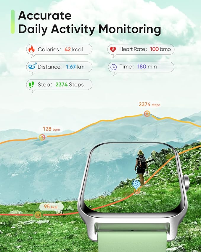 Fitpolo Smart Watch for Men Women Android, Alexa Built-in [1.8" HD Screen] IP68 Waterproof Fitness Watch Bluetooth Call for Android & iPhone with Heart Rate/Sleep/SpO2 Monitor - Green