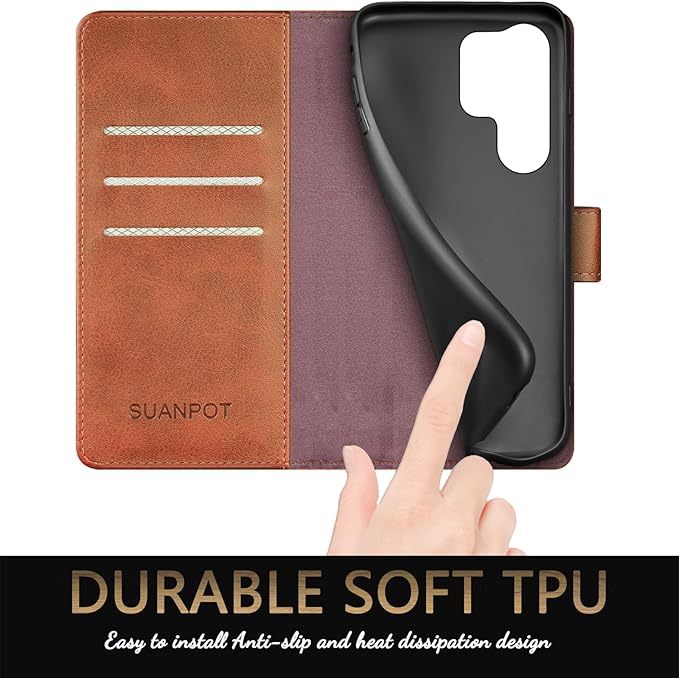 SUANPOT Compatible with Samsung Galaxy S25 Ultra Wallet case with RFID Blocking Credit Card Holder,Flip Book PU Leather Protective Cover Women Men for Samsung S25 Ultra Phone case Light Brown