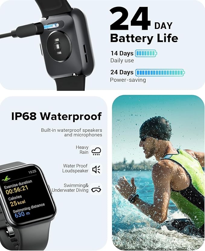 Smart Watch for Men Women Android iPhone, Alexa Built-in Fitness Watch with 1.8" LCD Screen & Bluetooth Call (Make/Answer), Heart Rate/SpO2/Sleep Monitor, 100 Sports, IP68 Waterproof Smartwatch