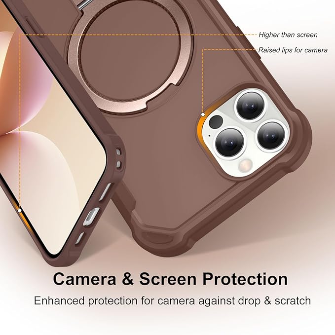 Compatible with iPhone 12 Case & iPhone 12 Pro Case with Invisible Magnetic Ring Stand [Compatible with Magnetic] [Military Drop Protection] Shockproof Hard Back Soft Edge 6.1 Inch, Khaki