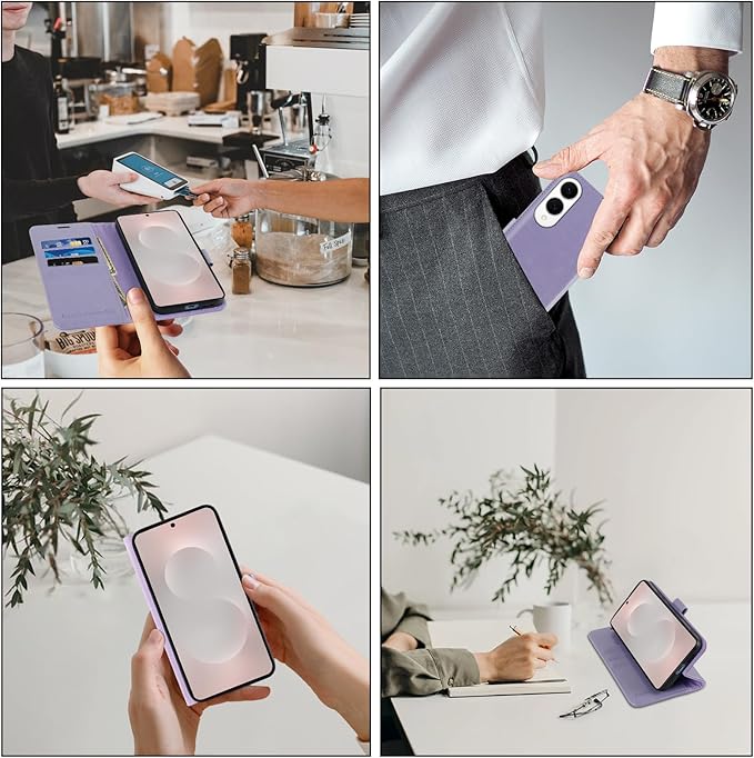 MONASAY Wallet Case Fit for Samsung Galaxy S25 Edge 5G，[Lens & Glass Screen Protector] [RFID Blocking] Flip Folio Leather Cell Phone Cover with Credit Card Holder, 6.7 inch, Lavenders