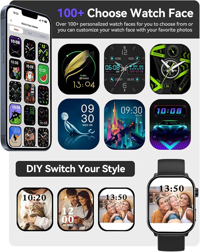 Smart Watch (Answer/Make Call), 2.1" Curved AMOLED Screen Smartwatch for Men Women, 100+ Sport Modes Fitness Tracker, Heart Rate Sleep SpO2 Monitor, IP68 Activity Trackers, Android and iOS Compatible