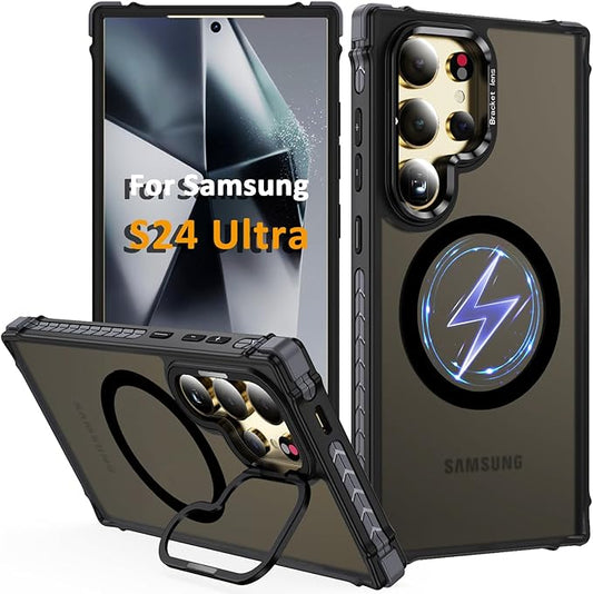 Magnetic for Samsung Galaxy S24 Ultra Case Black Fit for MagSafe Military-Grade Shockproof Protection Adjustable Kickstand Slim Matte Anti-Fingerprint Cover Men Women