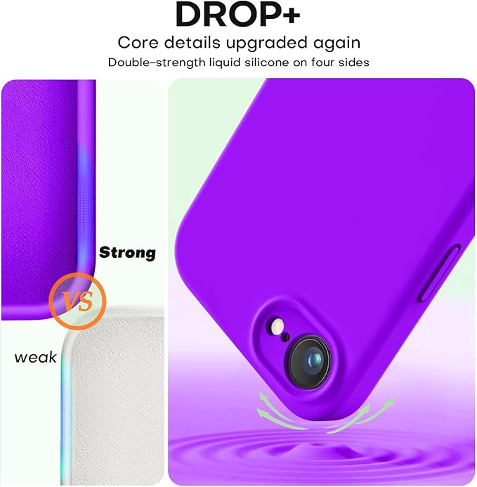 Vooii Compatible with iPhone 16e Case, Liquid Silicone Upgrade [Camera Protection] [Soft Anti-Scratch Microfiber Lining] Shockproof Phone Case for iPhone 16e 6.1 inch - Neon Purple